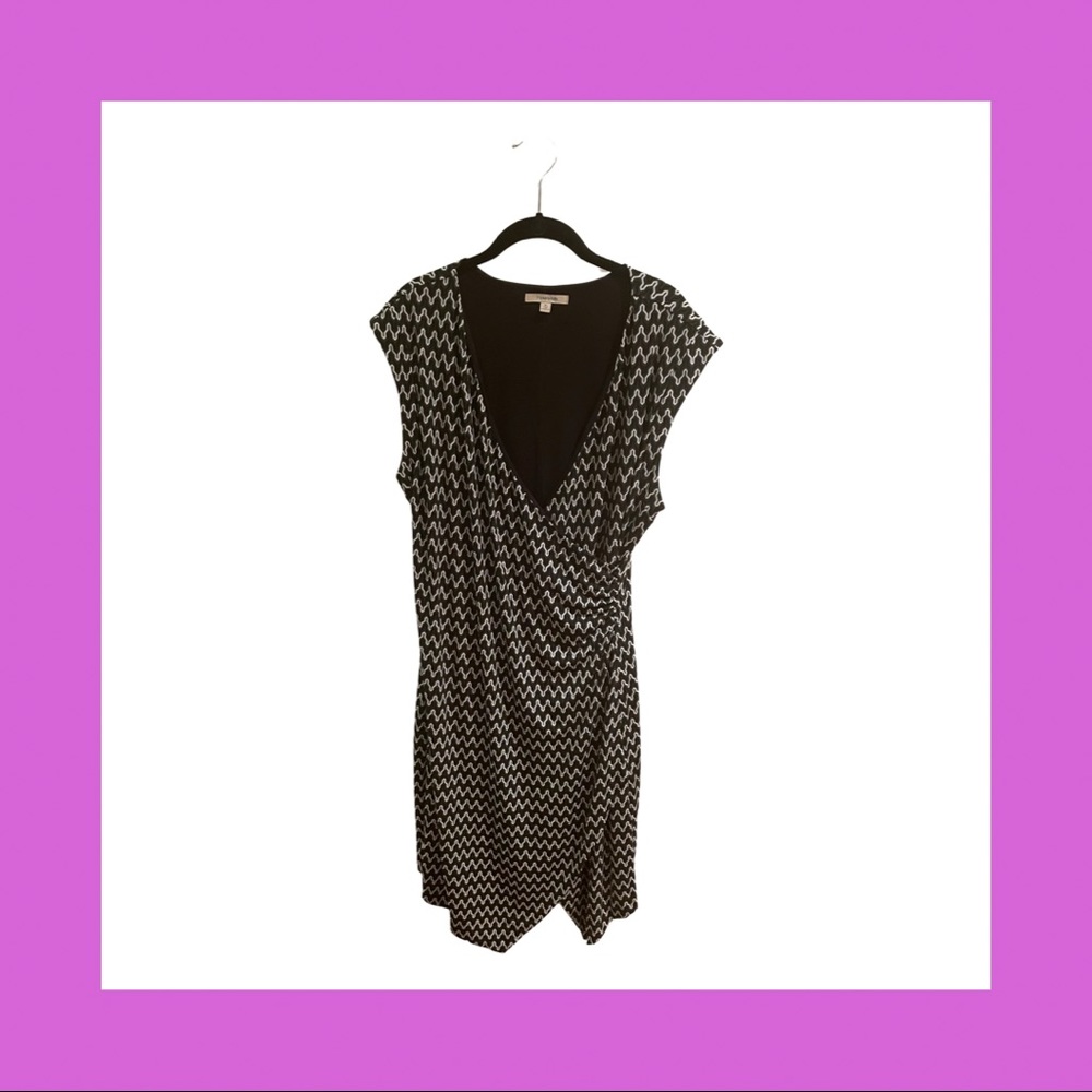 41 Hawthorn Army Green, Black & White Faux Wrap Dress